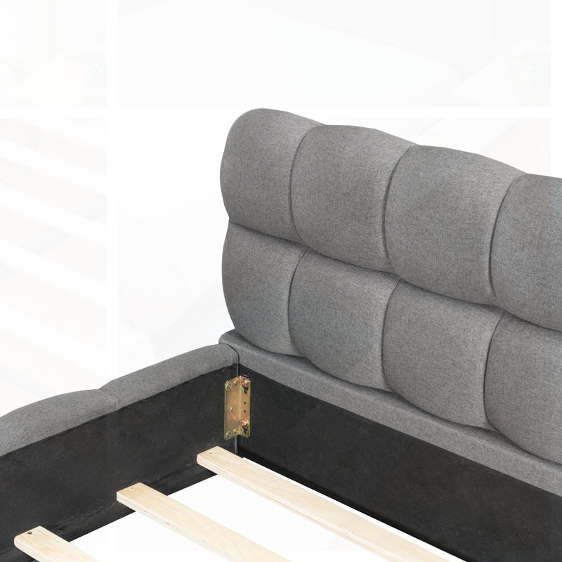 Très grand lit tapissier avec base solide, Gris
