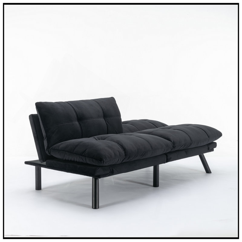 Cream Convertible Folding Modern Sofa Bed With Adjustable Armrest And Backrest For Small Spaces, Black