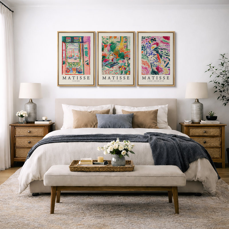 Classical Artwork "French Floral Window Girl Vintage Art Exhibition Artwork, Colorful Abstract Still Life Wall Pictures, Framed Canvas Giclée Print 3 Pieces Wall Art" 16"x24"x3 pcs, 24"x36"x3 pcs