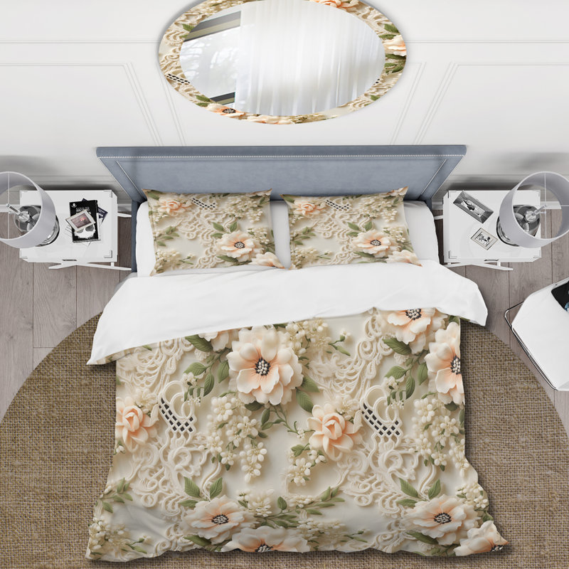 Halleigh - Floral Duvet Cover Set, Twin Duvet Cover + 1 Standard Sham