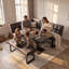Corner Bench Dining Table Set, 120-160cm Extendable MDF Dark Grey Dining Top with L-Shaped Upholstered Corner Sofa and Dining Bench, 150kg Capacity, Living Room, Apartment-1374362723