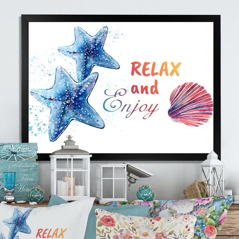 «Relanx And Enjoy Coastal Composition», reproduction sur toile flottante, Cadre photo noir, H 30 po x l 40 po x P 1,5 po
