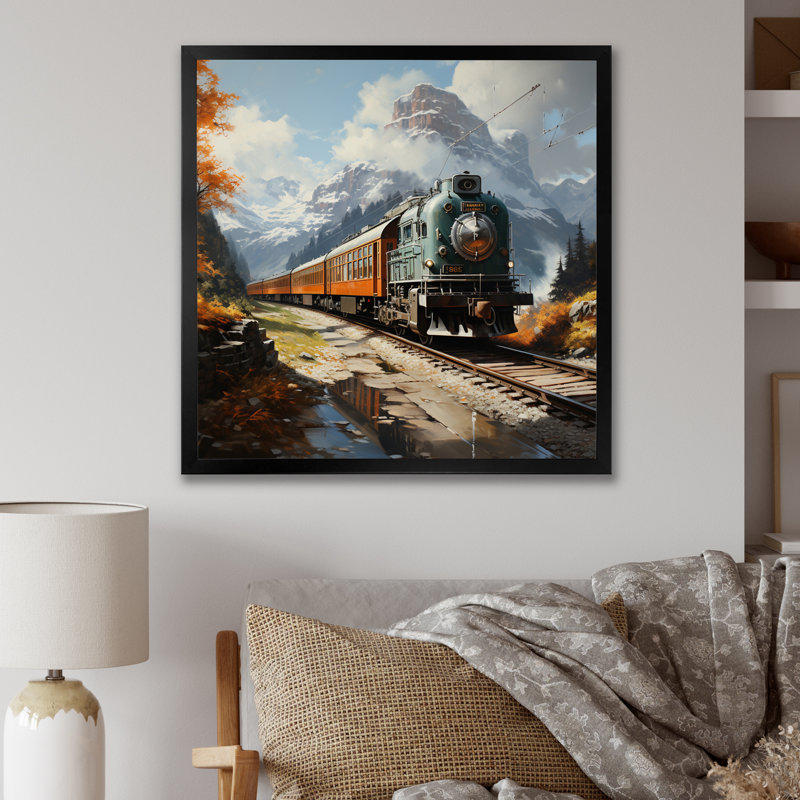 Wilczek Train Majestic Passage Pointillism III - reproduction, Cadre simple noir, H 36 po x l 36 po x P 1,5 po