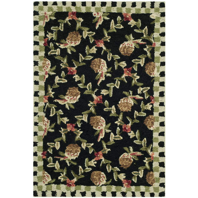 Jonsson Hand Hooked Wool Pile Floral Rug, Rectangle 2'6" x 4'