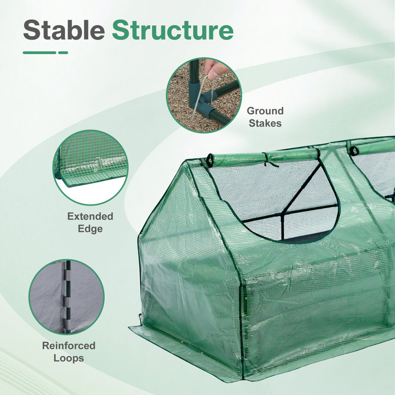 Aoodor 4x2x2 FT Raised Garden Bed with Mini Greenhouse Cover, PE Planter Box Kit with Windows, 2' H x 3.9' W x 2' D
