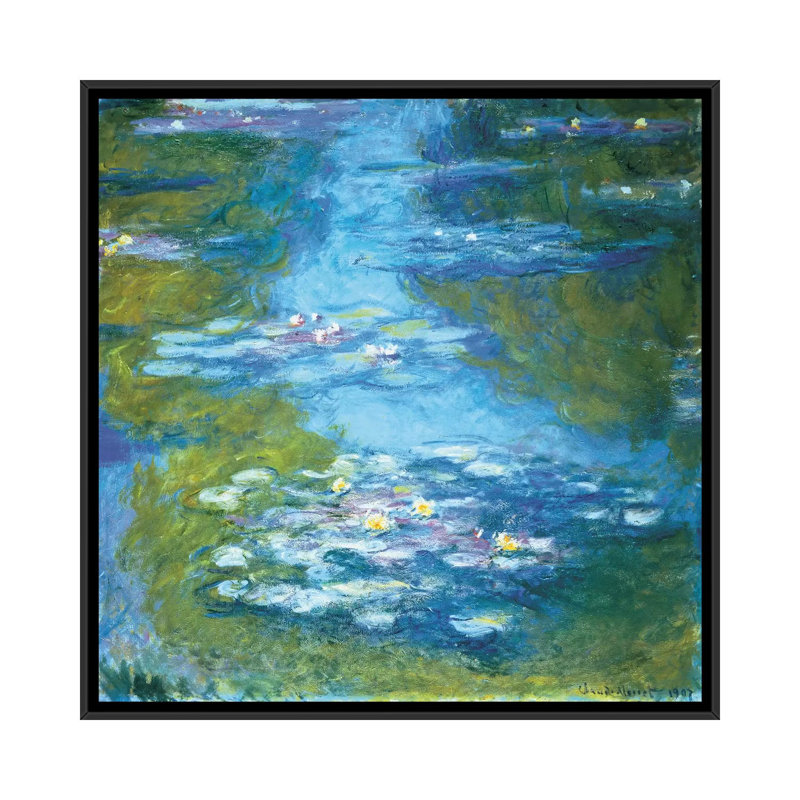 «Nymphéas II» par Claude Monet, impression sur toile, H 18 po x l 18 po x P 1,5 po, Toile avec cadre noir, Pas de tapis