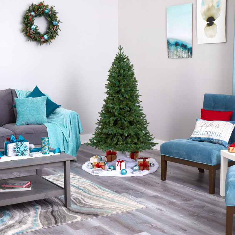 Sapin de Noël vert plume artificielle réaliste avec lumières DEL fixes / constantes, H 5 pi