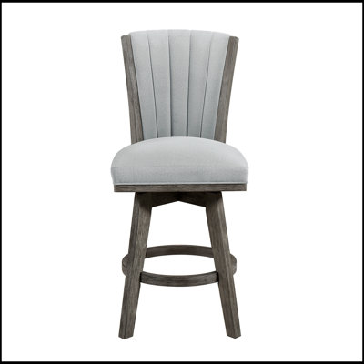 Grey Finish Set of 2 Counter Height Chairs with Swivel Seats, Tufted Fabric Upholstery, and Solid Wood Construction for Transitional Dining