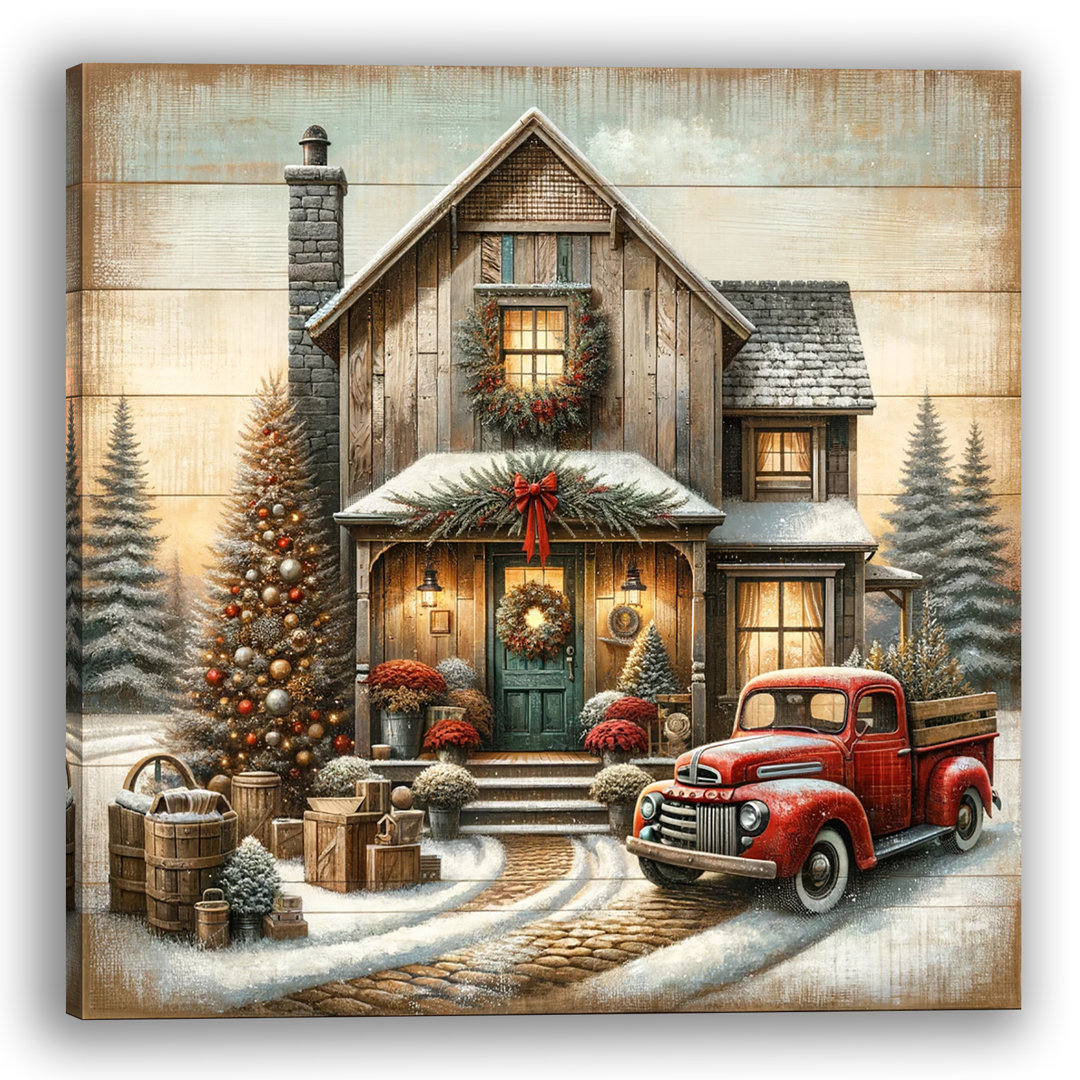 " Vintage Holiday Homestead With Red Truck " The Holiday Aisle® 