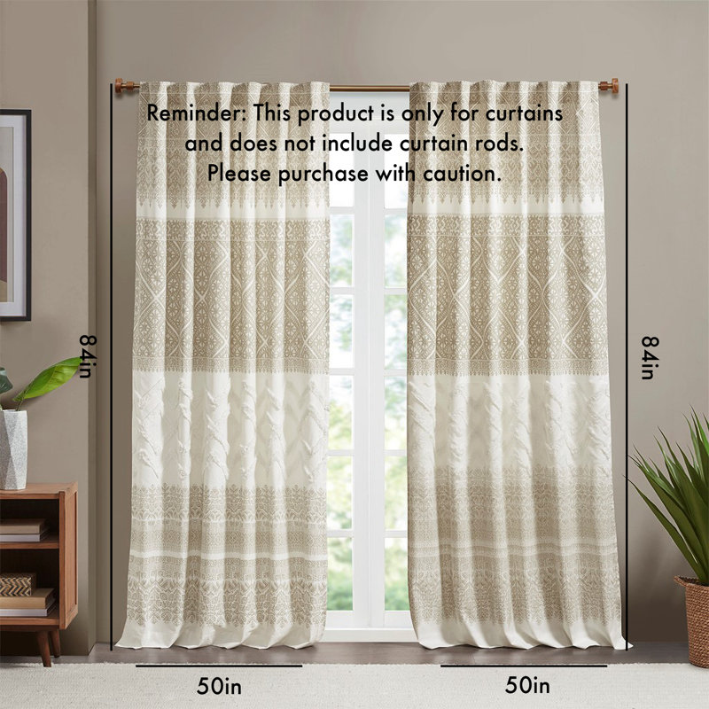 Panneau de rideau simple en coton Dareus, Taupe / Blanc