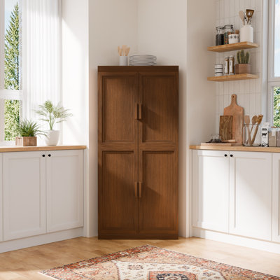 Set Of 2 Walnut Corner Accent Cabinet with Doors Space-Saving Storage Accent Cabinet 16"Dx31"Wx67"H