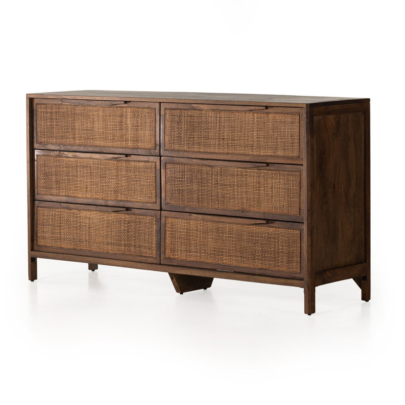 Commode 6 tiroirs Nellie, Brun délavé / canne brune