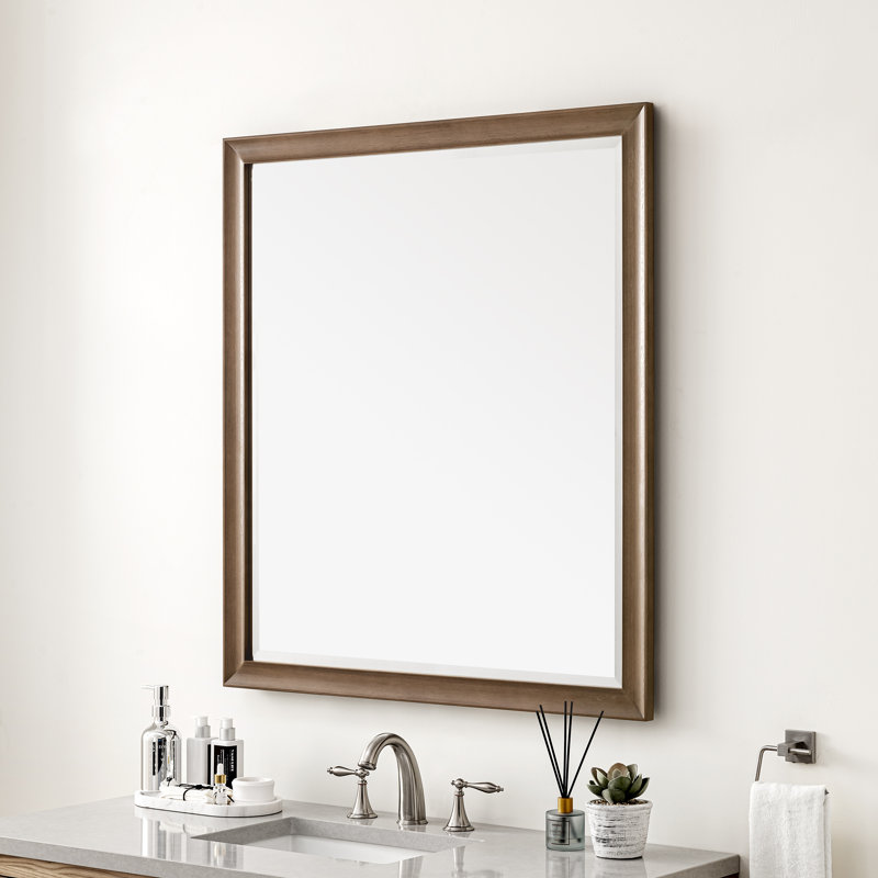 Glenbrooke Solid Wood Wall Mirror, Whitewashed Walnut, 40" x 36"
