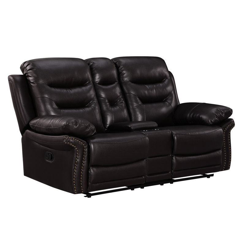 Fauteuil inclinable en cuir rembourré de mousse avec base en acier inoxydable - Console de 82,69 po de profondeur et de hauteur de 26,38 po