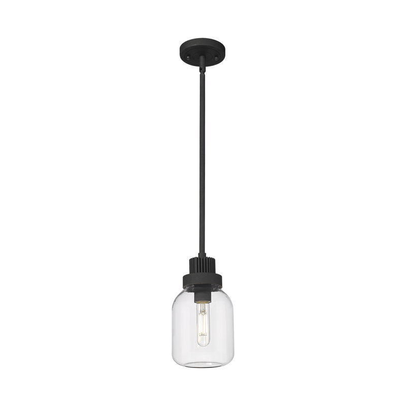 Luminaire suspendu sur tige 6 lumières Somers, Noir texturé, Transparent