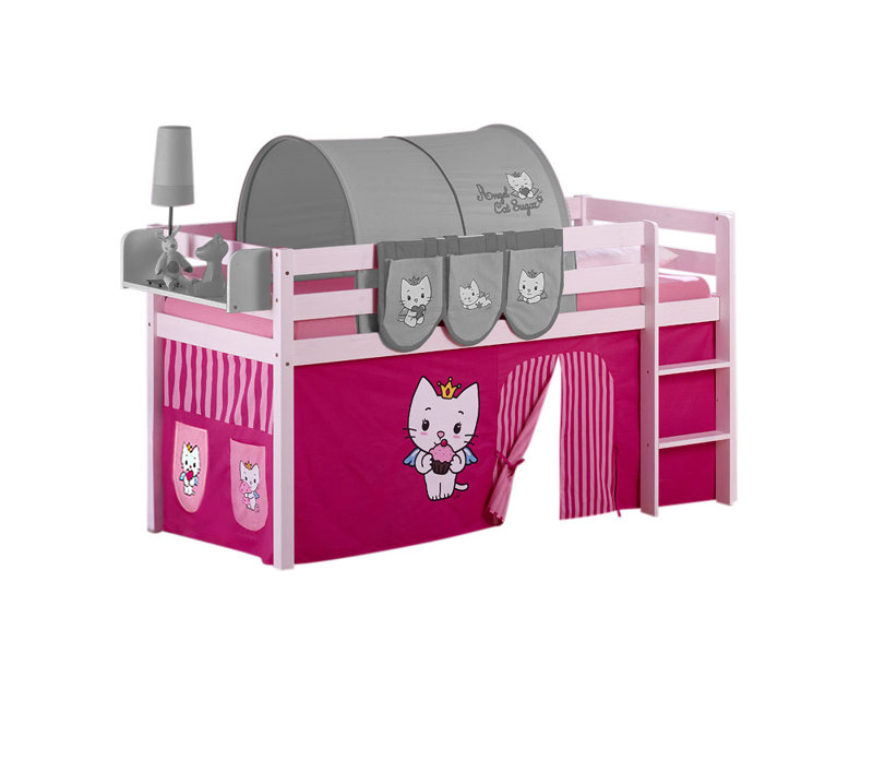 Angel Cat Sugar Loft Bed with Curtain, 90 x 190cm, Without slatted frame
