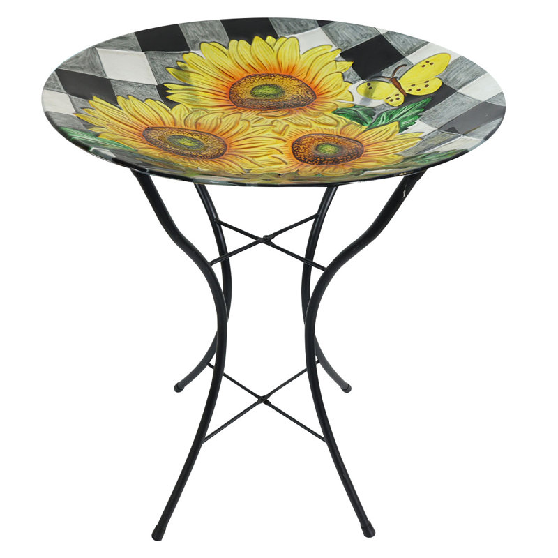 Bain d'oiseaux en verre à carreaux tournesols