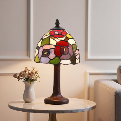 15'' Handcrafted Mini Tiffany Style Table Lamp, Stained Glass Rose Flowers Shade