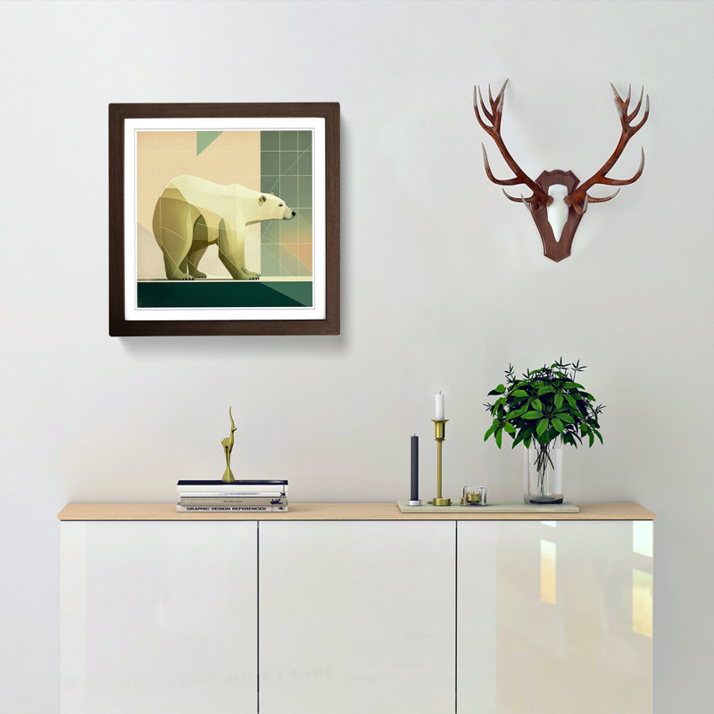 Polar Bear Mid-Century No.1 1 Piece Single Picture Frame Wall Art, Walnut