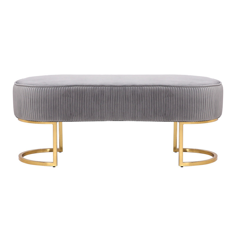 Bama Soft Velvet Bench with Golden Legs, Gray
