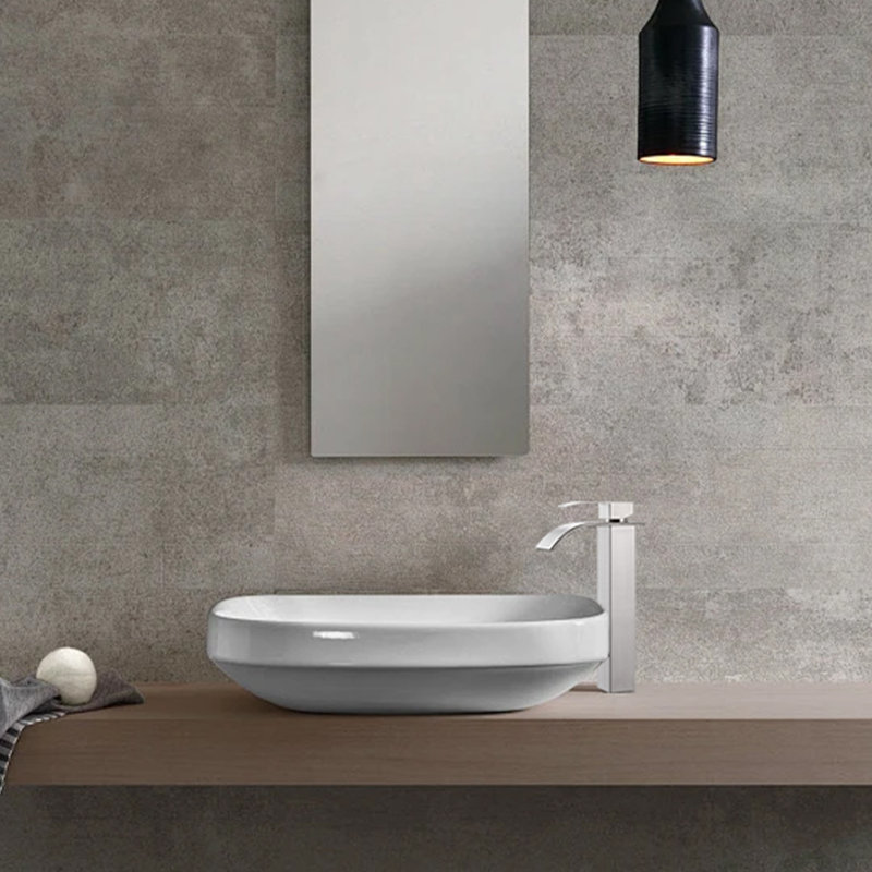 Single Handle Single Hole Waterfall Bathroom Sink Faucet with Deck Plate and Pop-Up Drain Assembly, Brushed Nickel