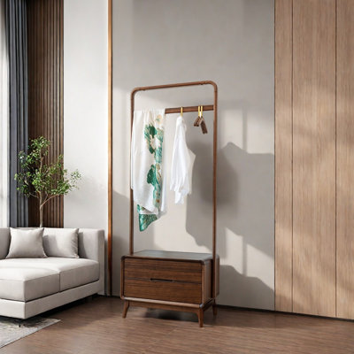 Solid Wood Coat Rack Dual Drawers
