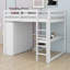 Lit mezzanine en bois pleine grandeur avec garde-robe intégrée, bureau, tablettes de rangement à 2 niveaux et 3 tiroirs, structure de lit mezzanine en bois massif-958068550