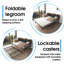 Twin Size Daybed With Adjustable Trundle Bed,  Metal Frame Daybed With Upholstered Headboard & Built-in Shelf, Foldable Legroom & Lockable Casters, No Box Spring Needed For Living Room Bedroom, Black & Rustic Brown