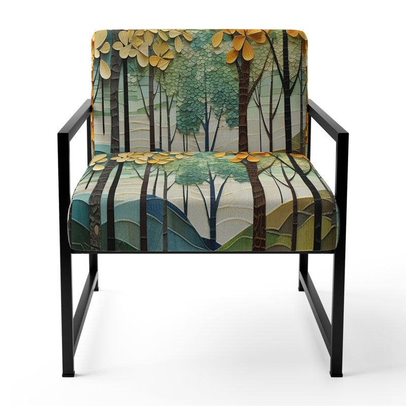Chaise d'appoint d'appoint orange et vert avec arbres et patchwork III, Noir
