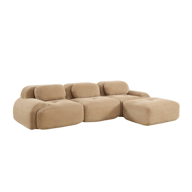 Camel Corduroy L-Shaped Modular Sectional Sofa, No Assembly Ergonomic Pet-Friendly Living Room Seating, Tan Corduroy