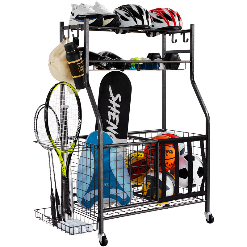 Paulica 91 cm Metal Sports Equipment Storage Rack with Wheels