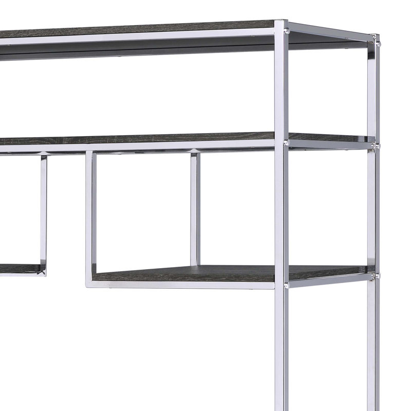 Bibliothèque rustique en chêne gris et chrome à 8 tablettes