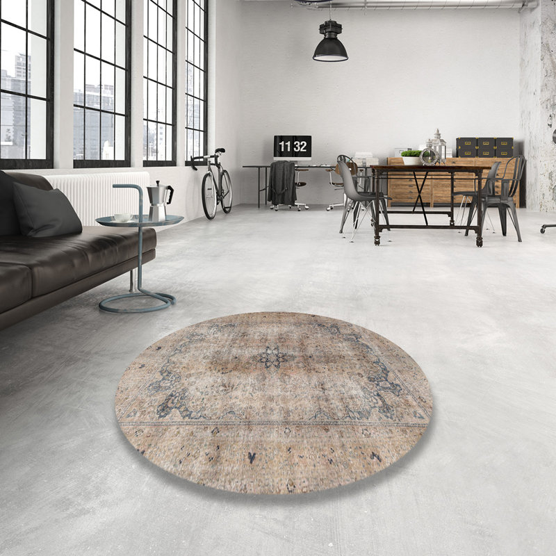 Tapis oriental beige / rose clair en laine, Rond 8 pi