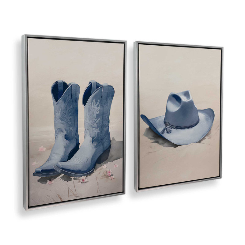 «Cowboy Essentials» en bleu, ensemble de 2, H 49 po x l 66 po, Cadre flottant en chrome poli
