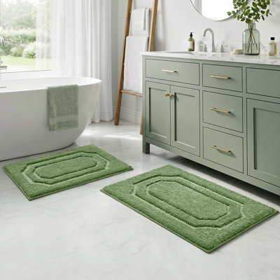  Sage Green Bathroom Rugs Sets 2 piece, Extra Soft and Absorbent, Non Slip Backing, 16" x 24" + 20" x 32"