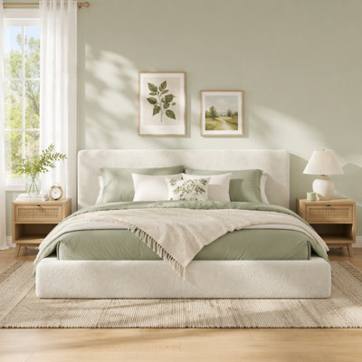 Bed Frame with Adjustable Sliding Side Table Visual Floating Effect