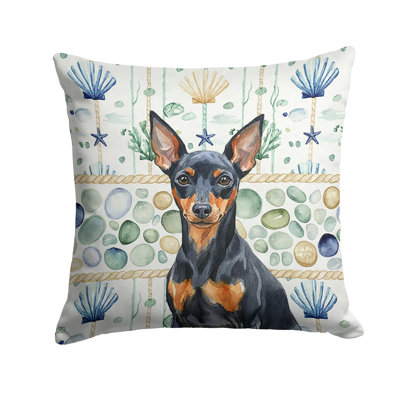 Black and Tan Miniature Pinscher Coastal Sea Glass Throw Pillow