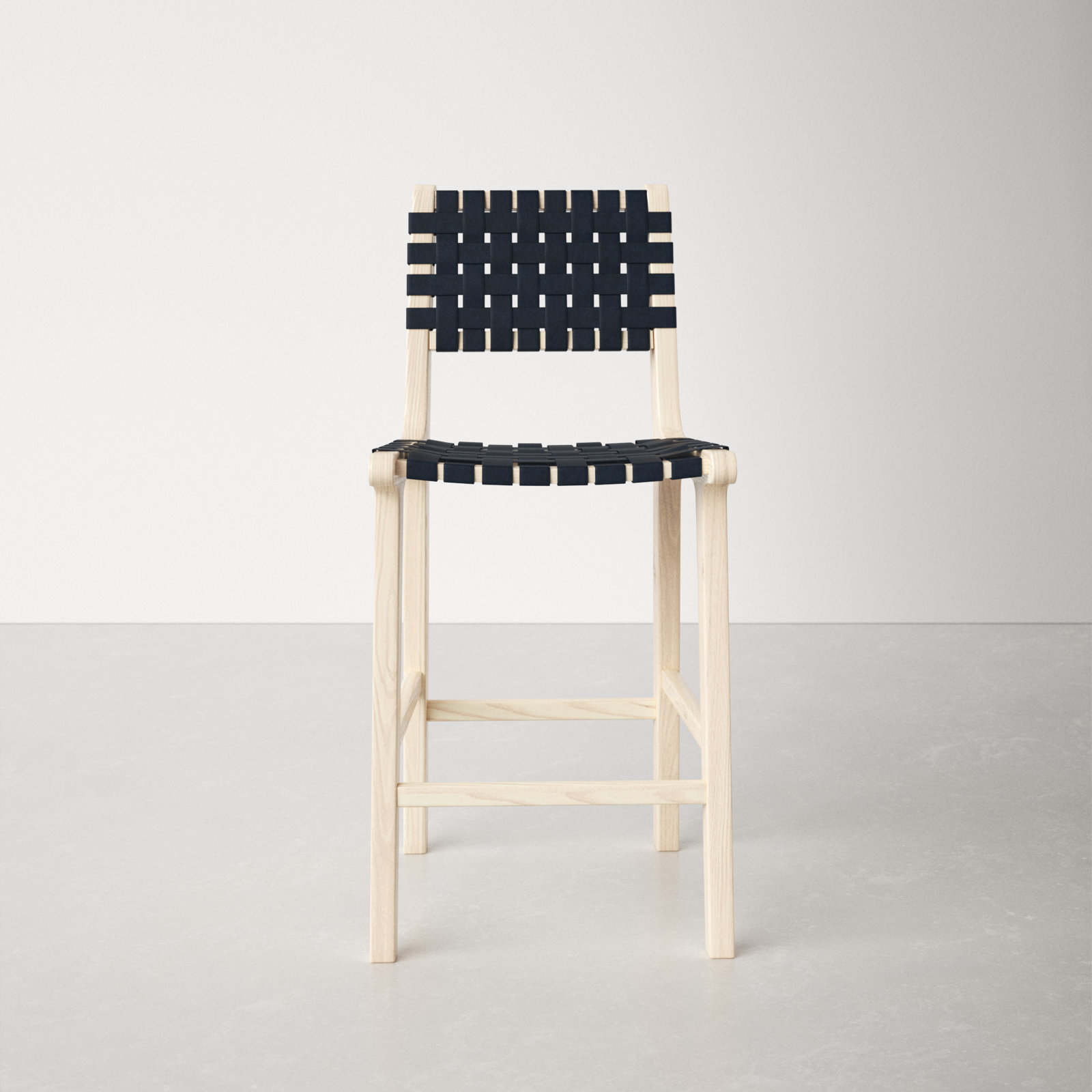 Alston Leather Stool, Black Leather/Natural Unfinished Frame, Bar Stool (29.70" Seat Height)