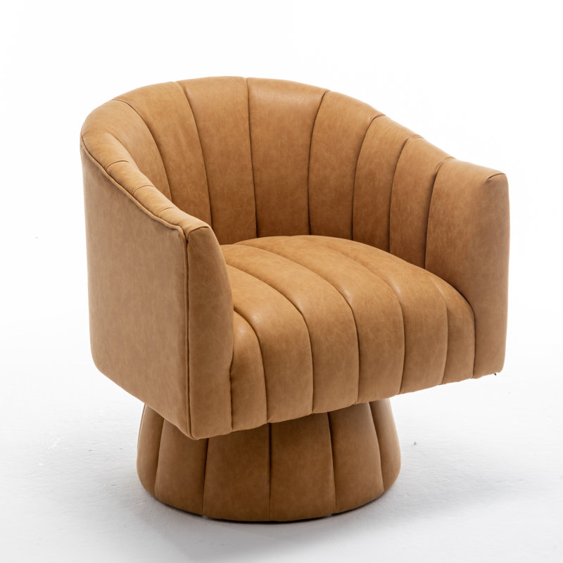 Fauteuil demi-tonneau pivotant de 27,9 po Aedan, Similicuir jaune, 2