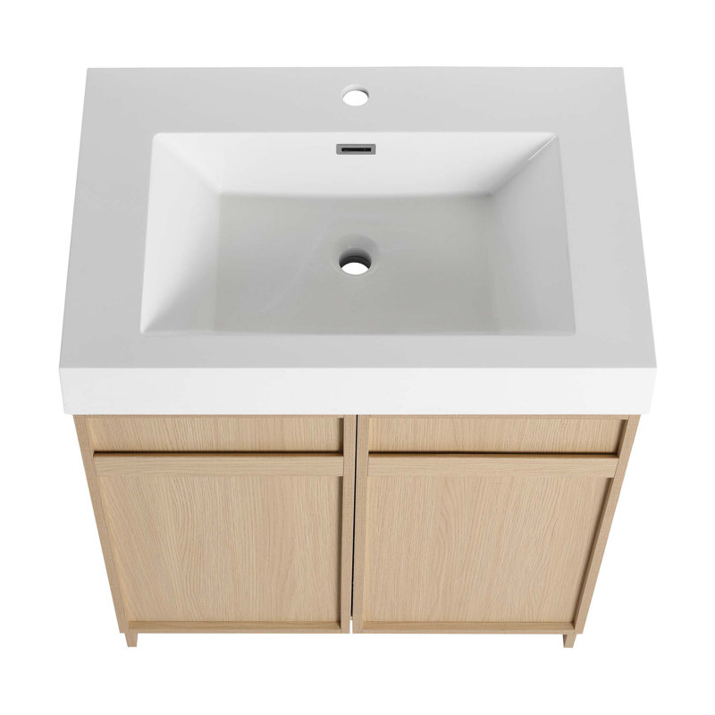 Meuble-lavabo autoportant de 30 po avec lavabo en résine blanche et 2 portes d'armoire à fermeture en douceur