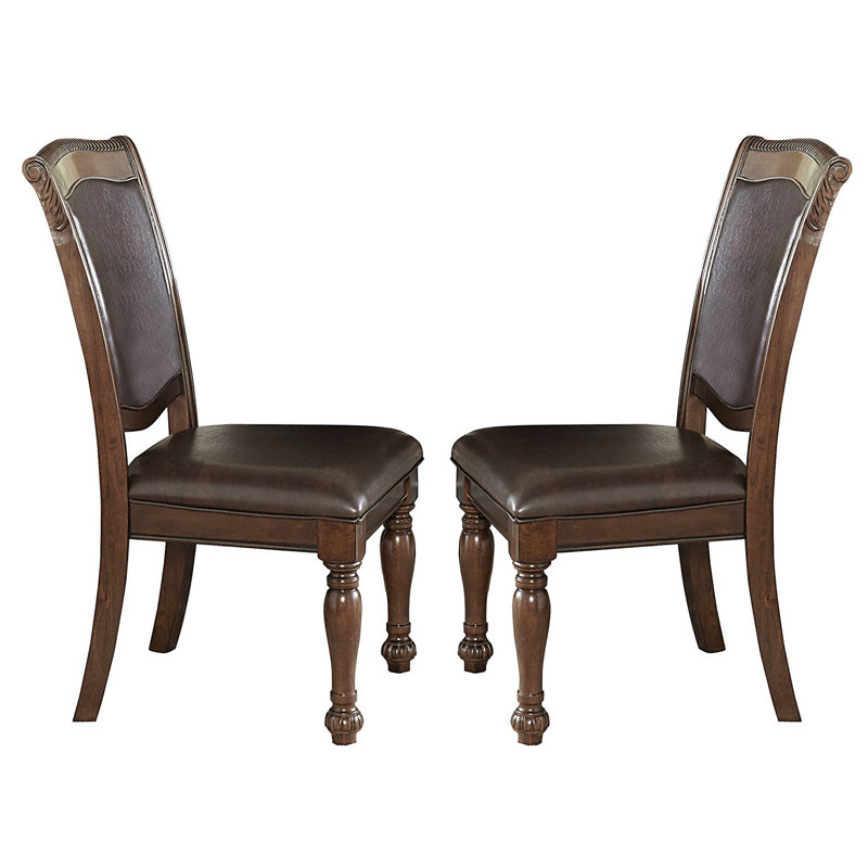  Chaise d'appoint traditionnelle brune avec revêtement en similicuir (ensemble de 2)