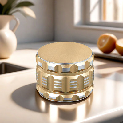Premium Manual Herb Grinder, 2.5 inch Sharpstone Design - Ideal for Spices, Bay Leaves, Basil, Rosemary & Myrcia（Gold）