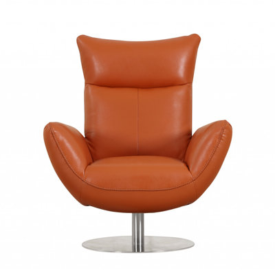  Orange Genuine Leather Lounge Chair with Silver Accents