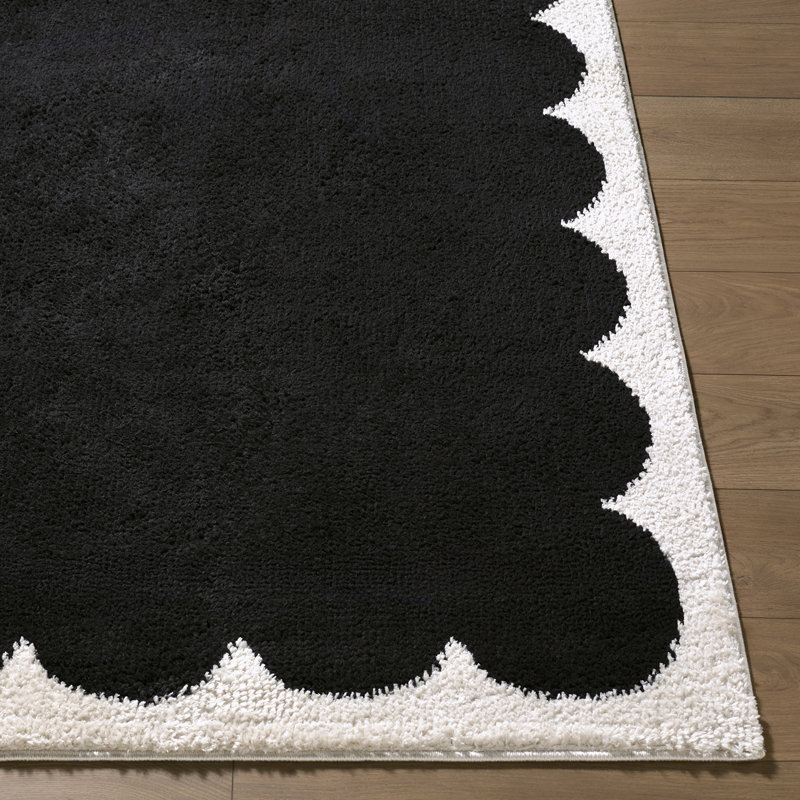 Fossay Shag-Washable Modern High Pile Living Bedroom Rug, Cream/Black, Rectangle 160 x 213 cm