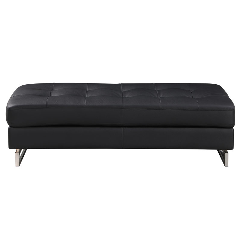 Cuir noir surdimensionné noir avec tabouret en bois massif et pieds