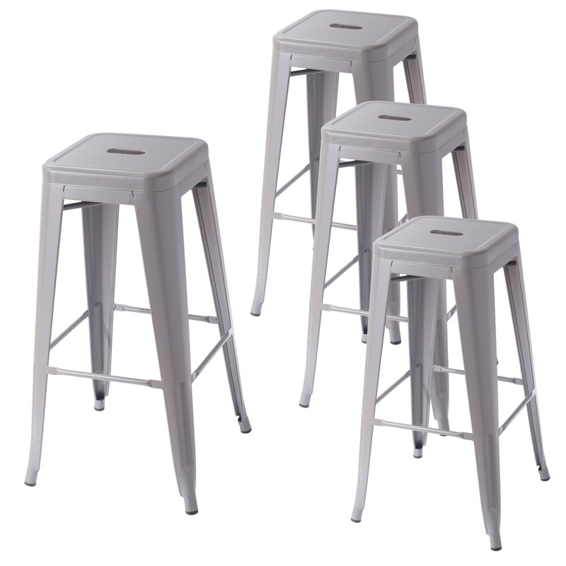 30 Inch Gray Metal Bar Stools,Count High Bar Stools,Set of 4, Bar Stool (30” Seat Height), Gray
