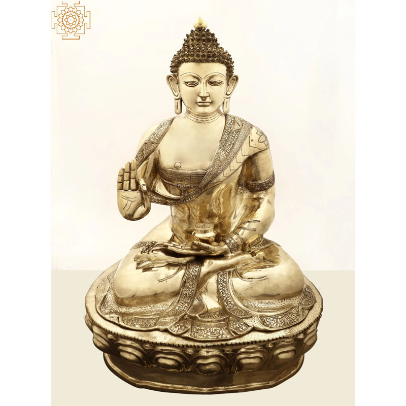 44" Large Gautam Buddha Preaching Dharma Brass Statue – Handcrafted Enlightenment Sculpture for Garden & Meditation Décor