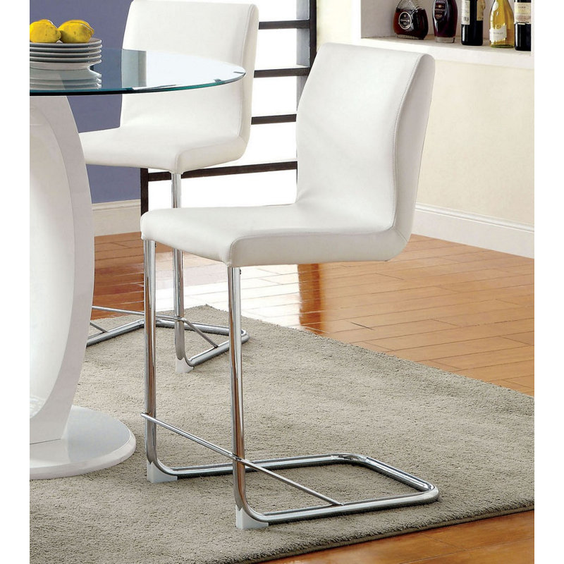 Upholstered Counter Stool with Metal Frame, White