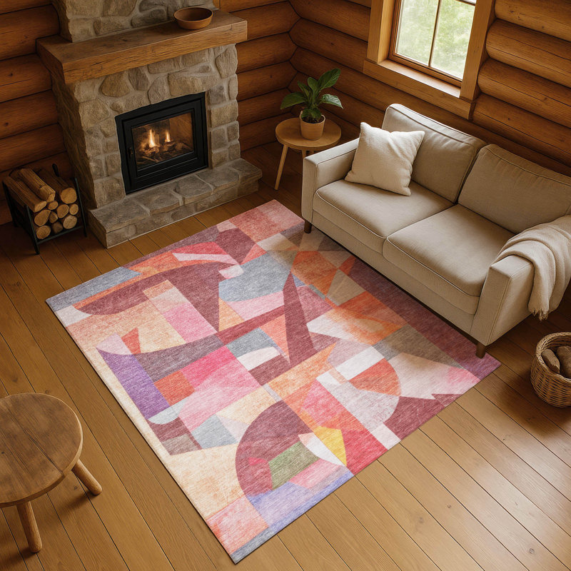Tapis abstrait lavable à la machine de qualité supérieure AMF1757, Rectangle 5 pi x 7 pi 6 po