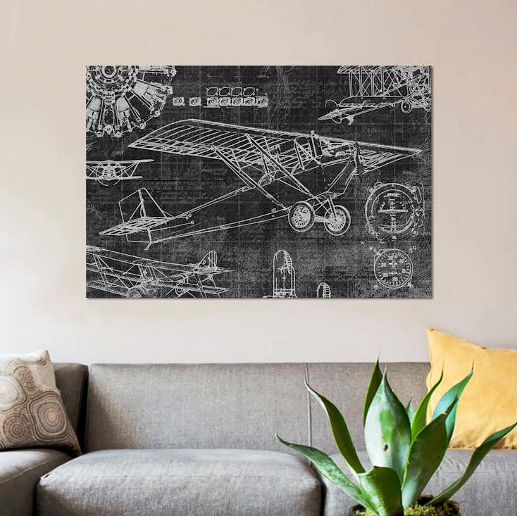 « rétro aviation i », impression sur toile, H 12 po x l 18 po x P 1,5 po, Pas de tapis, Toile tendue